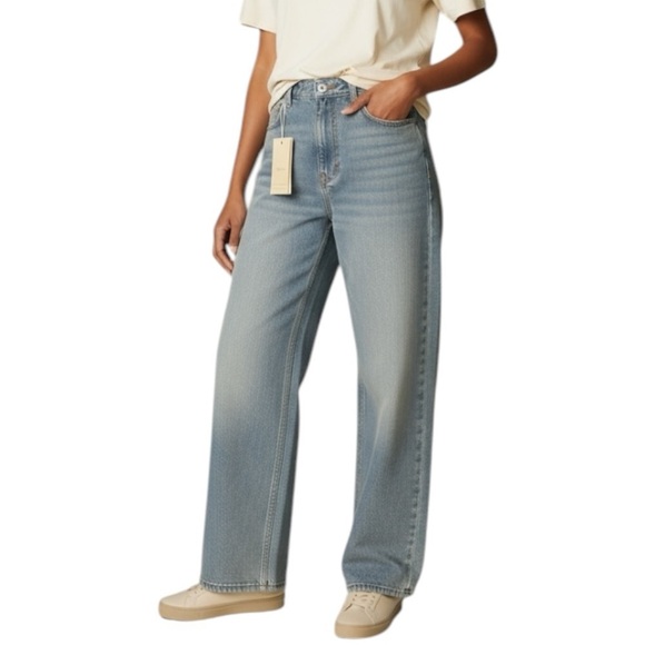 Elleven Denim - NWT Elleven Jeans Light Blue Loose Fit Straight Leg High Waisted Womens Large